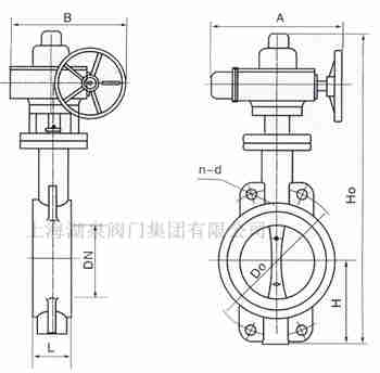 對夾式電動蝶閥外形尺寸，安裝圖